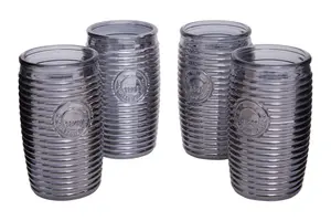 Interiors by Premier Set of 4 Grey Ribbed Glass Tumblers, Stylish Set of 4 Glasses, Ribbed Glassware Set, Grey Drinking Glasses