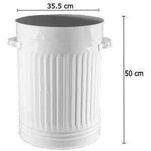 Cream Metal Bin Retro Galvanised Dustbin Vintage Style Steel Bin - 45L