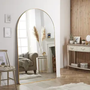 Liberty Mirror Arched Shape with Brushed Gold Metal Frame-H 180 x W 110 cm for Hanging in Bedroom