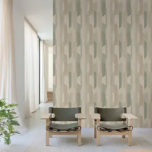 Grandeco Woodblock Geometric Kiruna Textured Wallpaper,  Beige Green