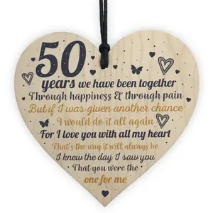 Red Ocean Anniversary 50th Golden Wedding Anniversary Engagement Handmade Wooden Heart Chic Plaque Gift Keepsake