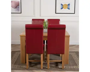 Dakota 127 x 82 cm Chunky Oak Small Dining Table and 4 Chairs Dining Set with Washington Burgundy Leather Chairs