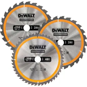 DEWALT DT1963 Construction Circular Saw Blade 3 Pack 250 x 30mm x 24T/48T