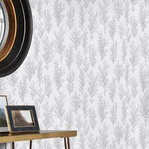 GoodHome Jatoba White Silver glitter effect Tree Textured Wallpaper Sample