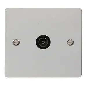 Flat Plate Polished Chrome 1 Gang Single Coaxial TV Socket - Black Trim - SE Home