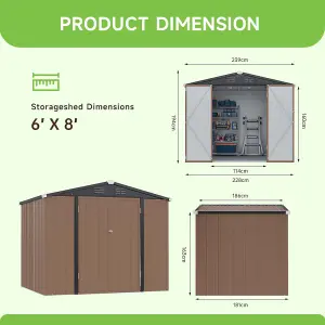 8 x 6 ft Apex Metal Garden Shed Garden Storage Shed with Lockable Door and Base Frame