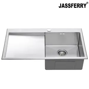 JASSFERRY 16 Gauge Stainless Steel Kitchen Sink, Inset Handmade Left Hand Drainer