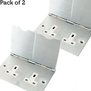 2x Double Floor Plug Socket Outlet UK Electrical 2 Gang 13a Mains Brushed Steel