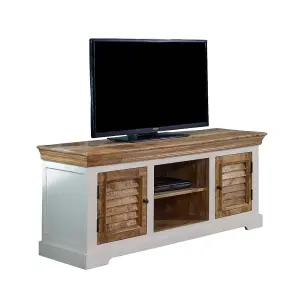 Breo Solid Mango Wood Tv Cabinet White