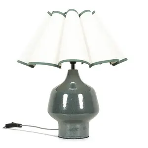 ValueLights Jamie Green Speckle Glazed Ceramic Table Lamp with a Natural Scalloped Edge Fabric Shade - Bulb Included