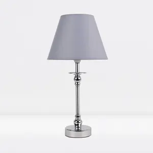 First Choice Lighting Prior - Chrome Grey Table Lamp With Shade