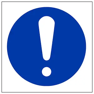 Mandatory Logo Exclamation Safety Sign - Adhesive Vinyl 150x150mm (x3)