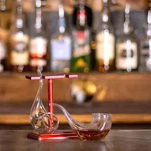 Bar Bespoke Set of 2 Pipe Sipping Glasses with Wooden Stand 75ml