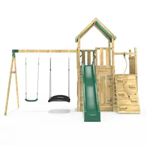 Rebo Modular Wooden Climbing Frame Adventure Playset - M8 plus Ramp & Double Swing