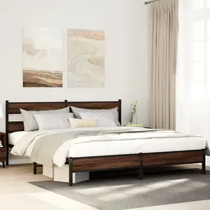 Berkfield Metal Bed Frame without Mattress Brown Oak 193x203 cm