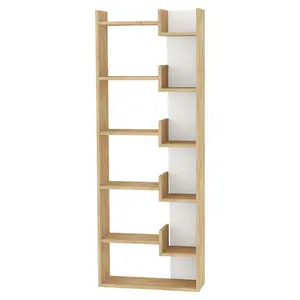 Kara 5-Tier Freestanding Bookcase for Home and Office Storage Oak/White / 162" H x 69" W x 22" D