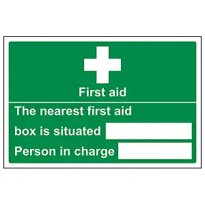 First Aid Box Situated Safety Sign - Adhesive Vinyl - 200x150mm (x3)