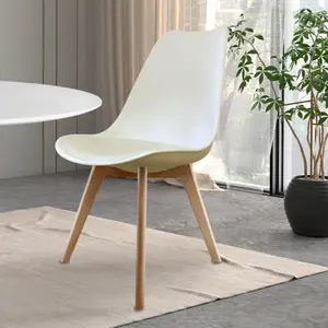 Soho Vanilla Plastic Dining Chair with Squared Light Wood Legs