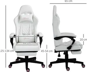 Vinsetto Racing Gaming Chair With Swivel Wheel, Footrest, PU Leather Recliner Gamer Desk For Home Office, White