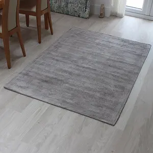 Plain Silver Modern Handmade Rug For Dining Room Bedroom & Living Room-120cm X 170cm