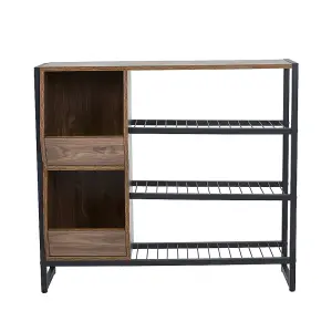 3-Tier Shoe Rack with Metal Frame and Walnut Storage Cubbies