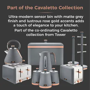 Cavaletto Steel Open Rubbish Bin - 58L Grey / Rose Gold