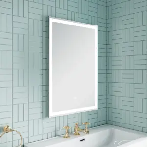 Rectangular LED Illuminated Framed Touch Sensor Mirror with Demister, 700mm x 500mm - Chrome