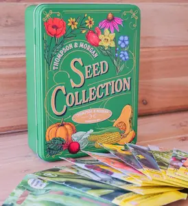 Thompson & Morgan Garden Gift - Metal Seed Storage Tin + 10 Packets of Vegetable Seeds