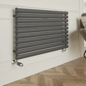 GoodHome Polished Anthracite Angled Thermostatic Radiator valve & lockshield (Dia)15mm x ½"