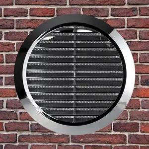 Chrome Louvred Wall Vent Grille with Flyscreen for 100 mm / 4" Round Wall Outlet - Air Ventilation Duct Cover with Flange