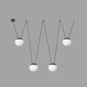 Luminosa Mine 4 Light Ceiling Pendant Wood, Dark Grey, E27