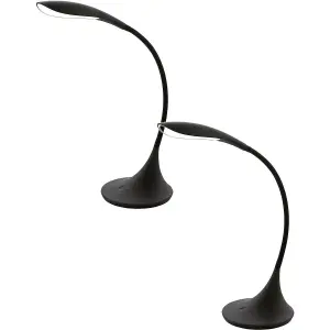 2 PACK Table Lamp Colour Black Sweeping Curve Design Touch To DIm LED 4.5W