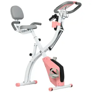 HOMCOM 2-In-1 Folding Exercise Bike with 8-Level Magnetic Resistance Pink