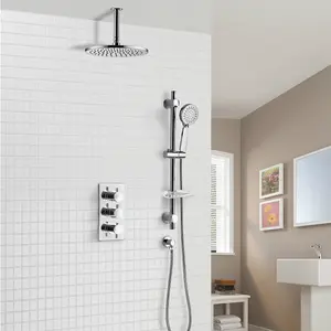 Calla Round Concealed Thermostatic Shower Valve Mixer Set - Ceiling Head & Adjustable Slider Rail Handset