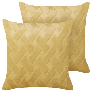 Set of 2 Cushions SITAPUR Faux Fur 45 x 45 cm Solid Embossed Mustard