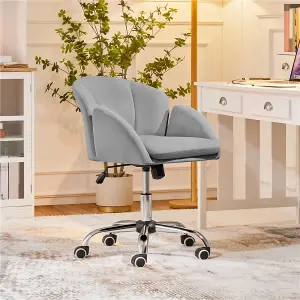 Yaheetech Modern Desk Chair for Home Office Makeup - Light Grey / Velvet