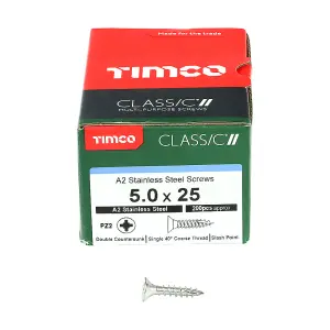 TIMCO Classic Multi-Purpose Countersunk A2 Stainless Steel Woodcrews - 5.0 x 25 (200pcs)