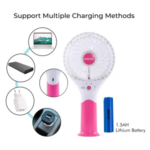 Geepas Rechargeable Mini Fan Personal Portable Fan 3 Speed Electric USB Travel Fan, Pink