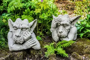 Pair of Large Hand on Head Sleepy Gargoyle Garden Statues