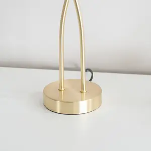 ValueLights Maya 2 Way Curved Arm Cross Over Brushed Gold Table Lamp for Living Room Hallway Bedside Light