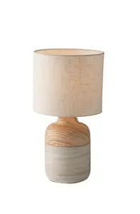 Luminosa Woody Ceramic Table Lamp With Fabric Shade, Natural Wood Sand, E27