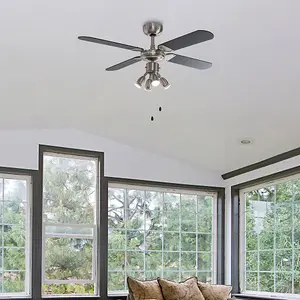 ValueLights Chrome 42" Ceiling Fan With Spot Lights Black Reversible Blades And Remote Control