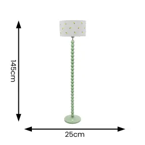 ValueLights Bobbins Sage Green Floor Lamp with Lemon Embroidered Drum Shade