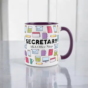 Secretary Mug - Humourous Trades Novelty Gift - Tea/Coffee Hot Drinks Purple Ceramic Cup Present for Office Workers/Secretaries