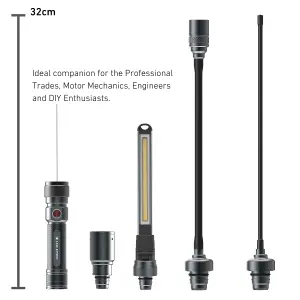 Ledlenser Workers Friend Rechargeable 4 in 1 Quick Connect Portable Mechanic USB Work Light, Magnetic, Flexible, Upto 5.5H Battery