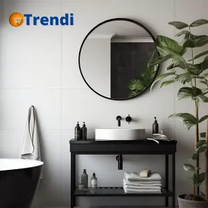 Trendi 50cm Round Mirror Wall Mounted Vanity Mirror Ideal for Bathroom Dressing Room and Living Room Decor in Sleek Black