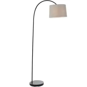 1.6m Curved Floor Lamp Matt Black & Grey Shade Free Standing Living Room Light