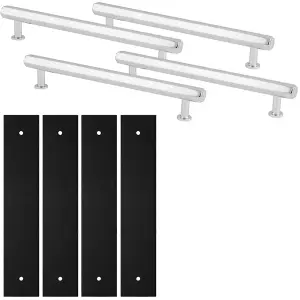 4 PACK - Pull Handle & Contrasting Backplate Set - Industrial Hex T Bar - Polished Chrome & Black