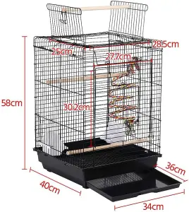 Metal Open Top Bird Cage for Small Parrot Finch Canary Canary Parakeet Cockatiel Travel Cage Blac