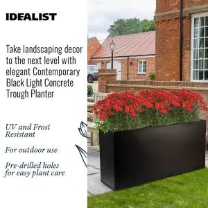 Set of 2 IDEALIST™ 100cm Trough Garden Rectangular Planters, Black Reinforced Stone Large Plant Pots H51 L100 W36 cm, 185L